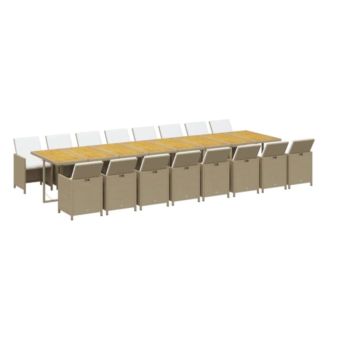 vidaXL - 17-delige - Tuinset - met - kussens - poly - rattan - beige