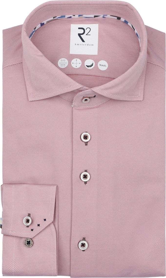 R2 Overhemd Technical Knitted Dobby Coral - Maat 43 - Heren - Overhemden Formeel