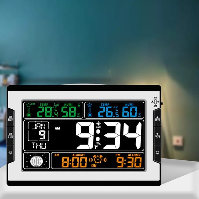 KKmoon binnen- en buitentemperatuur-vochtigheid digitale multifunctionele klok en thermo-hygrometer
