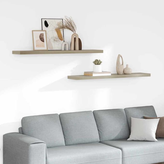 vidaXL - Wandschappen - zwevend - 2 - st - 120x23,5x3,8 - cm - MDF - eikenkleurig