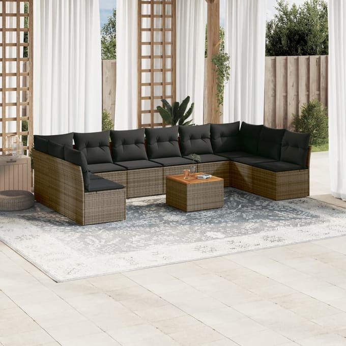vidaXL - 11-delige - Loungeset - met - kussens - poly - rattan - grijs