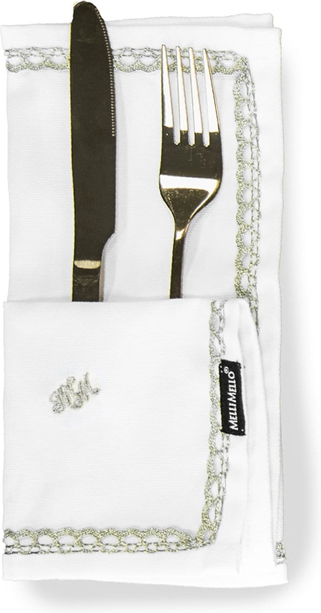 Melli Mello - Servetten Wit 2 Stuks - Katoen - 42x42 cm - Gouden Rand - Luxe Design