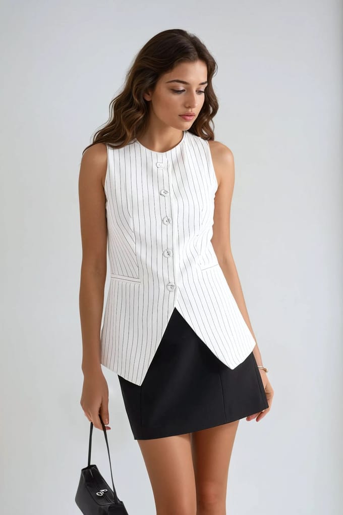 Gestreepte Crew Neck Geknoopte Vest