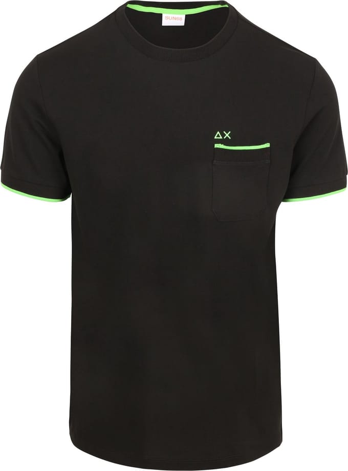 Sun68 Piqué T-Shirt Fluo Stripe Zwart - Maat M - Heren