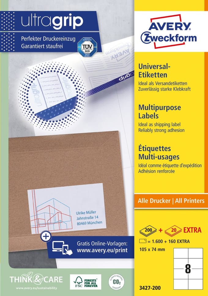 Etiket avery 3427 105x74mm wit 1600st | 5 stuks
