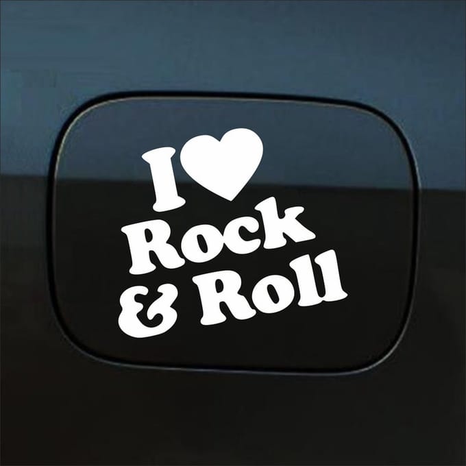 Bumpersticker - I Love Rock & Roll - 10,3 X 12,6 - Wit