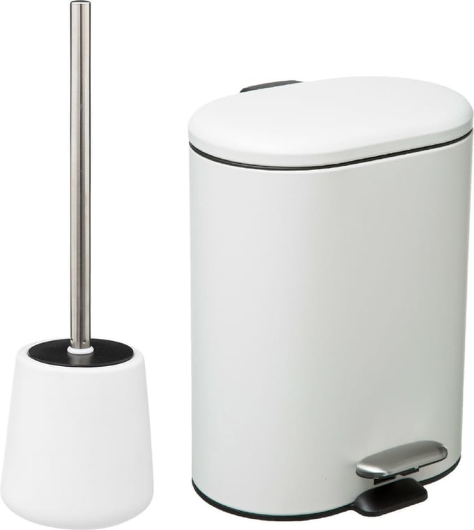 5Five Badkamer/toilet accessoires - WC-borstel en pedaalemmer 6L - wit