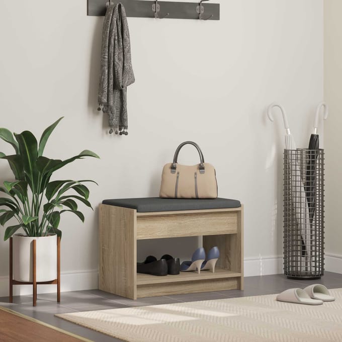 vidaXL - Hallenbank - Sonoma - Eik - 63 - x - 38 - x - 45 - cm - Geengineerd - Hout - en - Stof