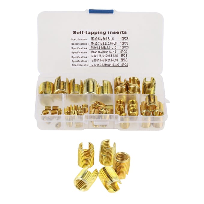 50 stuks messingkleurige zelftappende draadsleuf inzetstukken combinatieset reparatie draadgereedschap