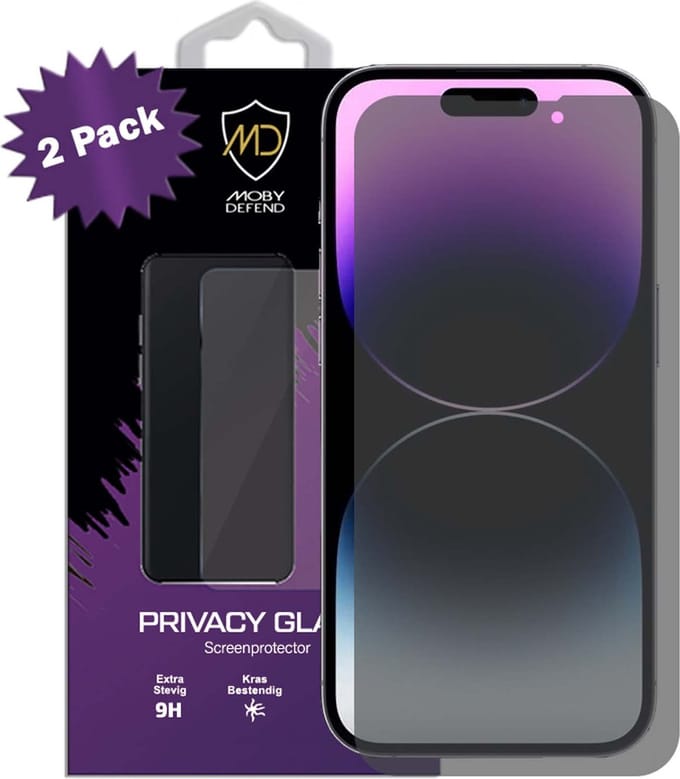 2-Pack MobyDefend Screenprotectors - Geschikt voor iPhone 14 Pro - HD Privacy Glass Screensavers