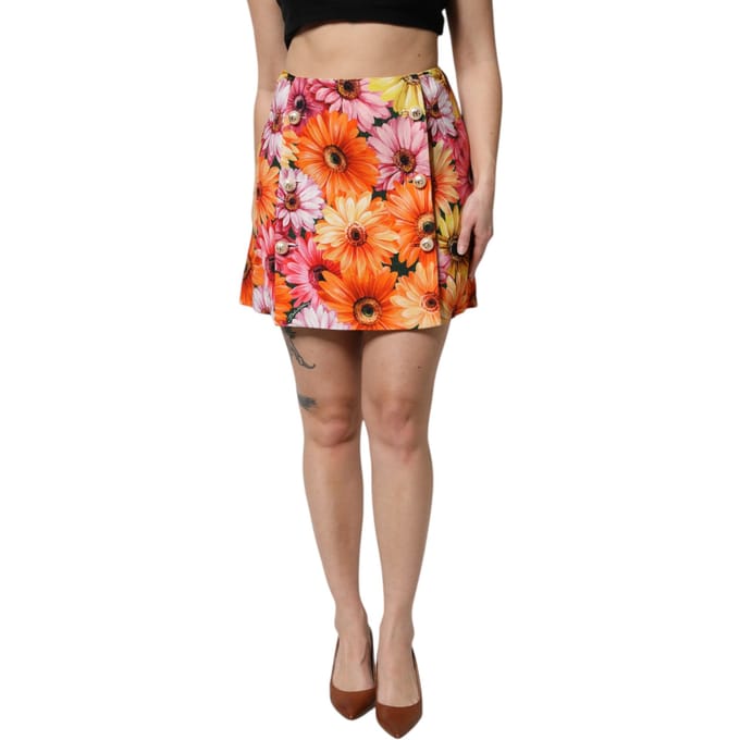 Bloemen Mini Rok Met Knopen Detail