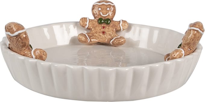 Clayre & Eef Decoratie schaal Ø 23x7 cm Wit Keramiek Gingerbread man