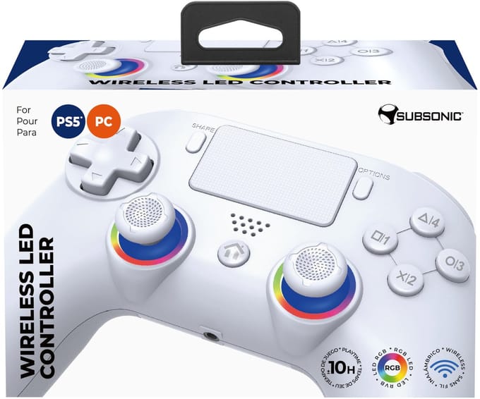 - Draadloze Controller voor PS5 en PC - RGB-LED - Wit | Ergonomische controller, aanpasbare LED's en triggers, trilfunctie, touchpad – PS5 & PC