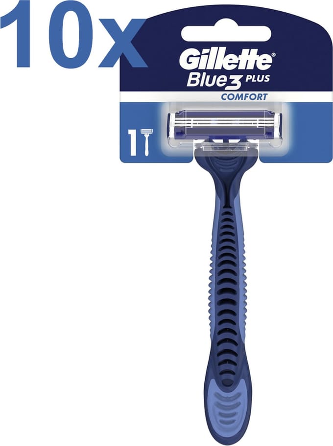Gillette – Blue3 – Plus – Comfort – Wegwerpscheermesjes – 10 Stuks - Voordeelverpakking