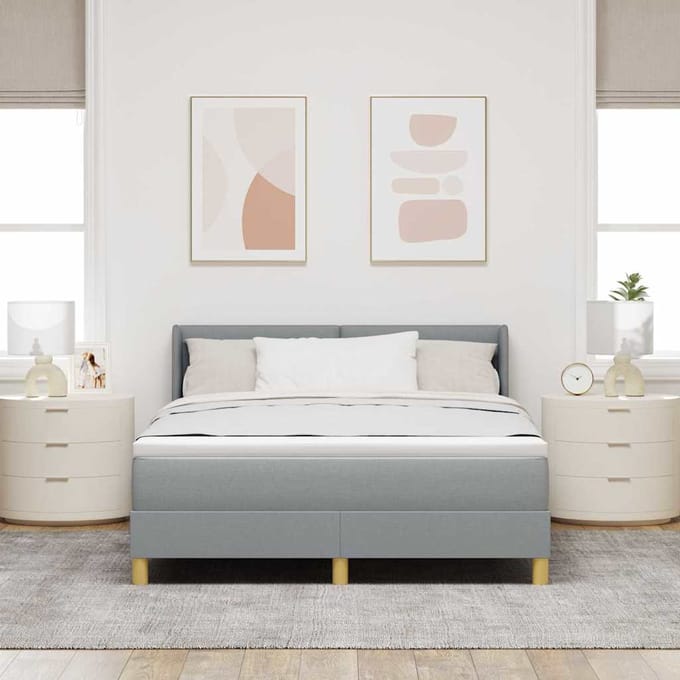 vidaXL - Boxspring - bed - met - kussen - Lichtgrijs - 200 - x - 160 - cm - Stof