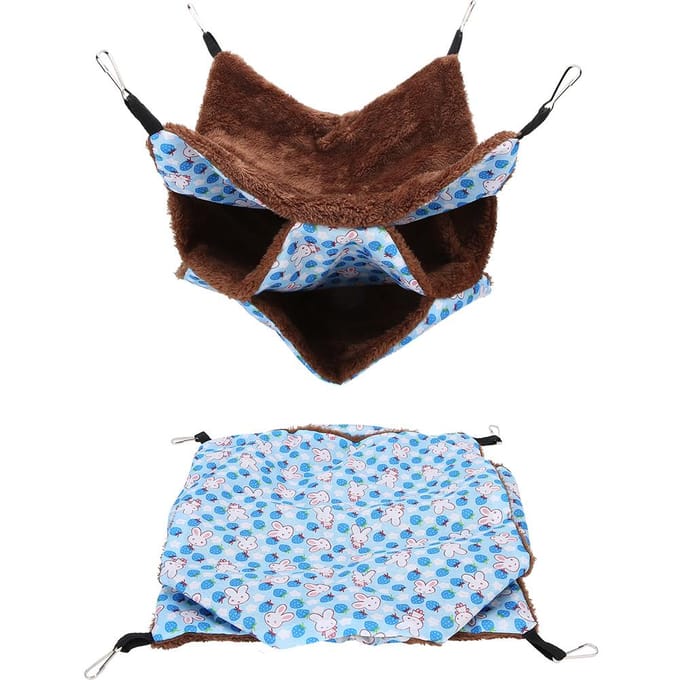 Hamac Chaud à Trois Couches pour Petits Animaux de Compagnie Lit Suspendu Sac de Couchage pour Hamster Planeur de Sucre Écureuils Bleu bleu