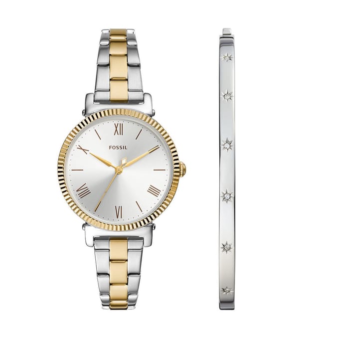Fossil ES5249SET Geschenkset Dameshorloge met Armband 34 mm - Zilverkleurig