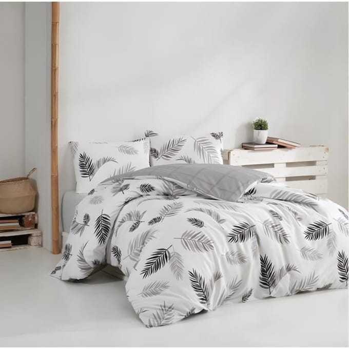 Parure de lit - 1 housse de couette 220 x 240 cm + 2 taies d'oreiller 60 x 60 cm - 100% coton renforcé - Gris