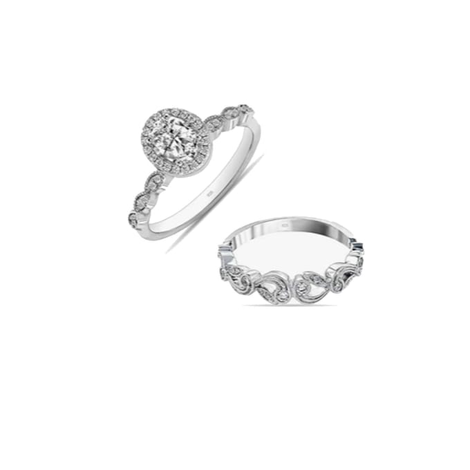 Dames Duo Brilliant Ring Set in 925 Sterling Zilver BIAN024