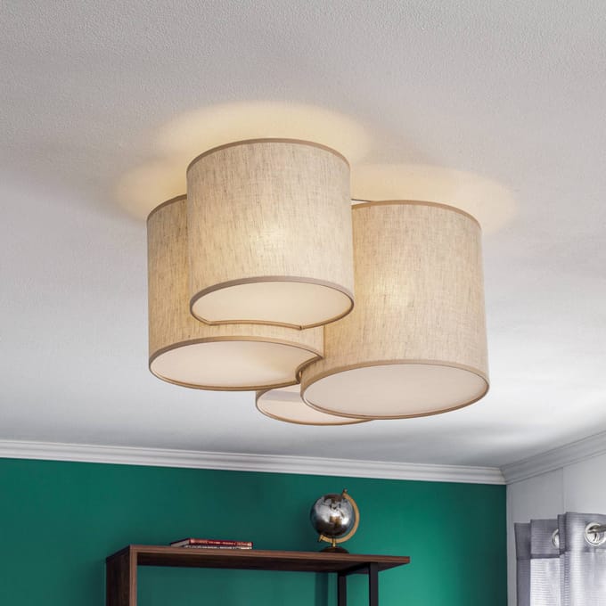 TK Lighting Plafondlamp Mona Nature, 4-lamps linnen naturel