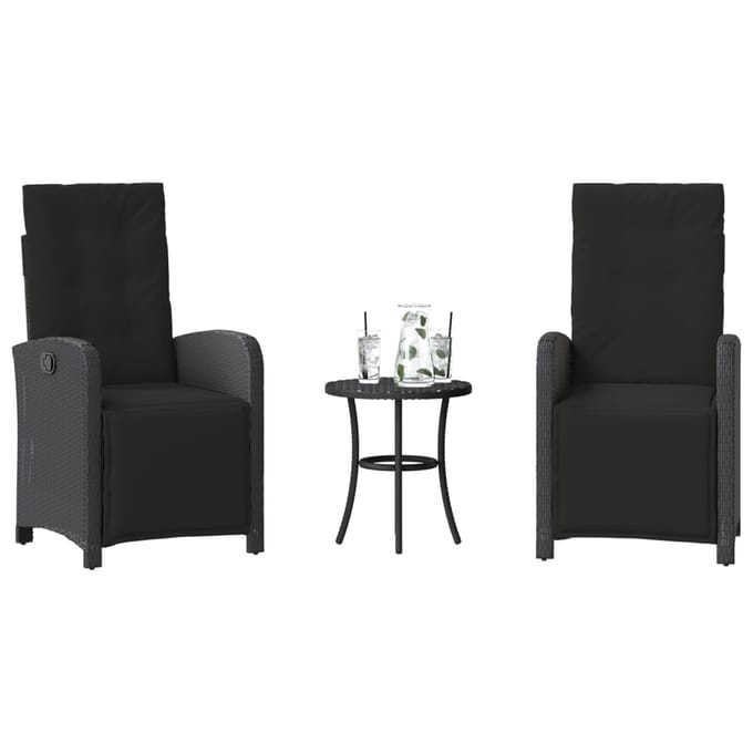 vidaXL - 3-delige - Bistroset - met - kussens - poly - rattan - zwart