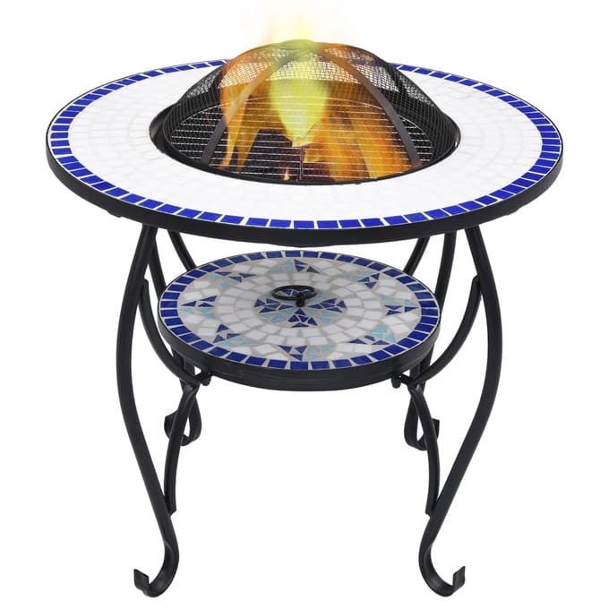 vidaXL - Vuurtafel - mozaïek - 68 - cm - keramiek - blauw - en - wit
