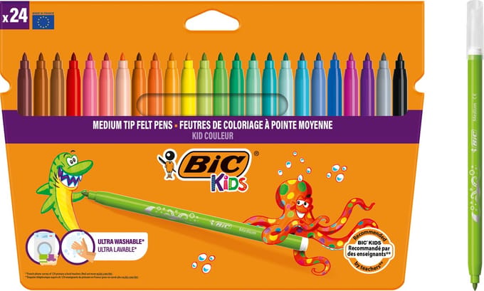 BIC Kid Couleur Ultra - Viltstift - Uitwisbaar - Kinderen - 24 Stuks