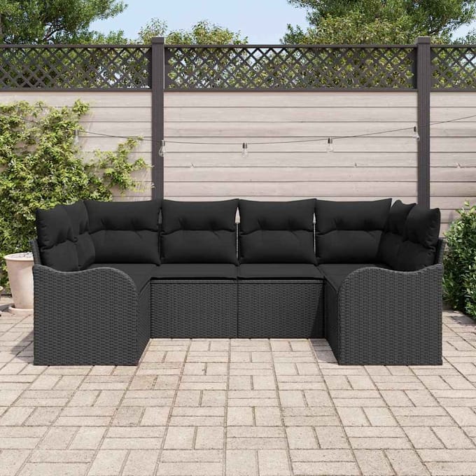 vidaXL - Tuinbank - Set - 6 - st - Zwart - Poly - rattan