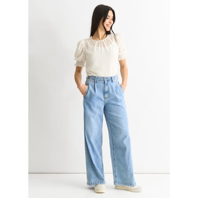 Mid Wash Blue Denim wijde pijpen jeans