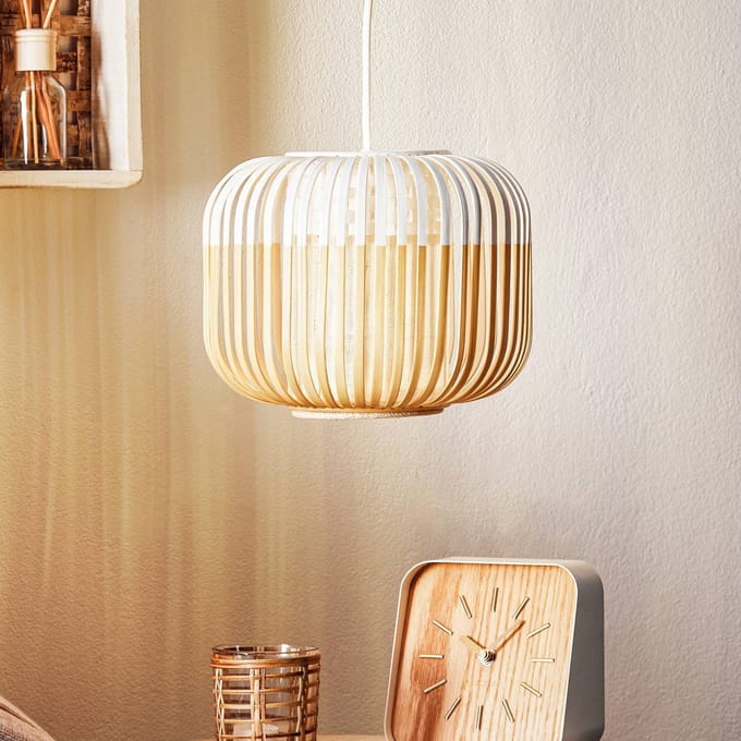 Forestier hanglamp Bamboo XS, Ø 27 cm, wit