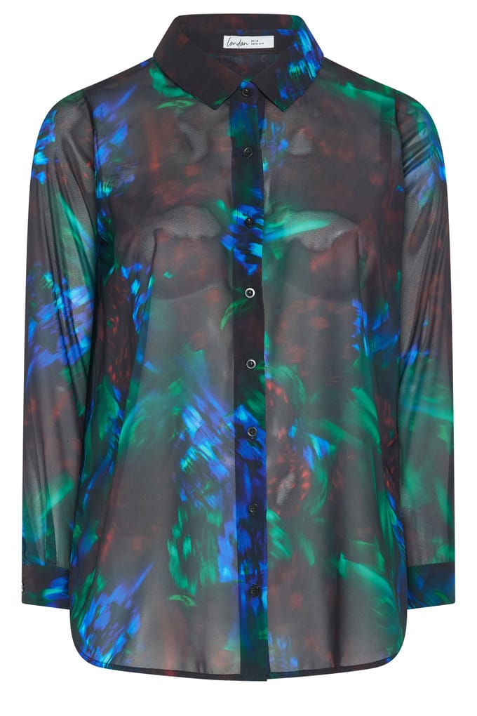 Yours London Zwart Abstract Print Overhemd Size 44