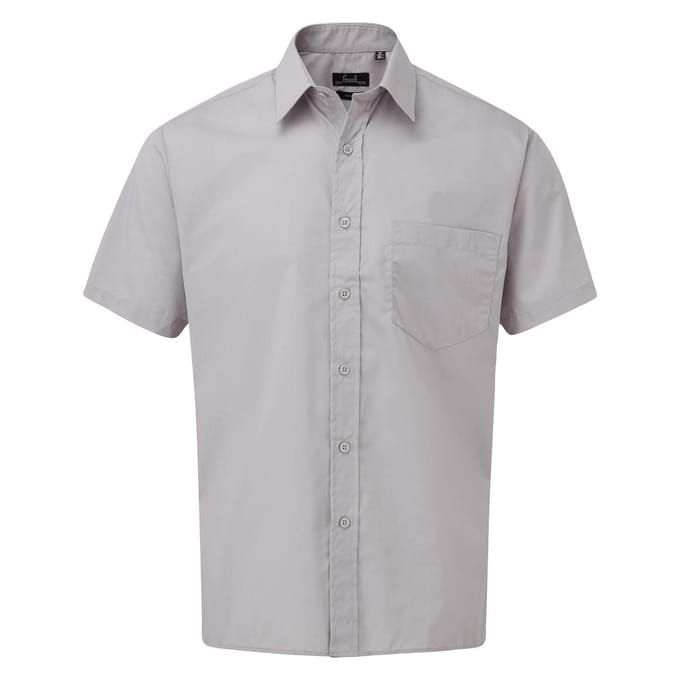 Premier Herenshirt met korte mouwen Popeline (Zilver)