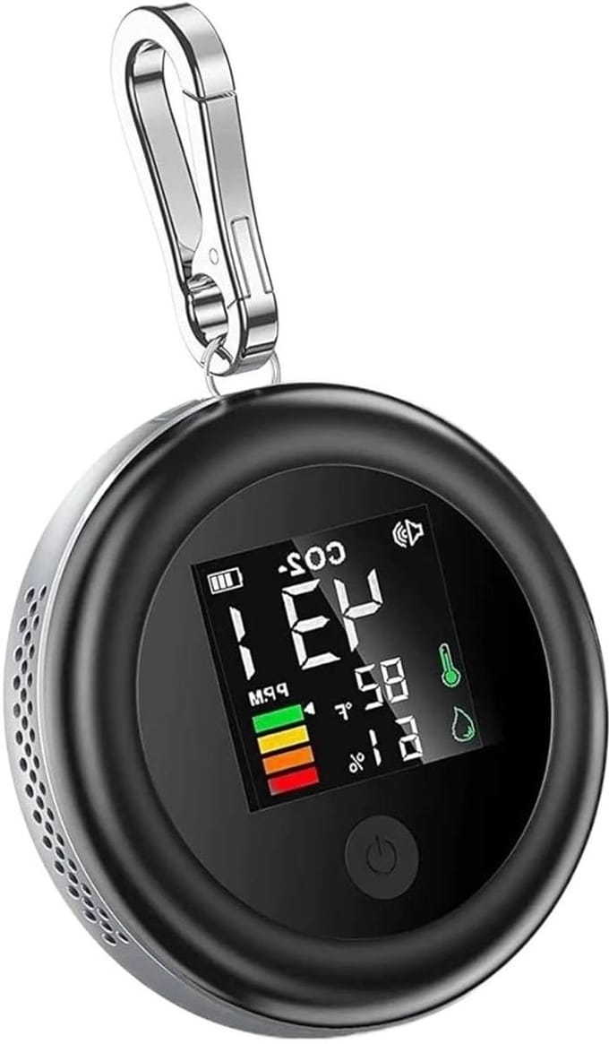 Luchtkwaliteitsmeter - CO2-detector Luchtmonitor - Luchtkwaliteit Meten - 3-in-1 Sensor - 3 x 3 x 1 inch - Zwart