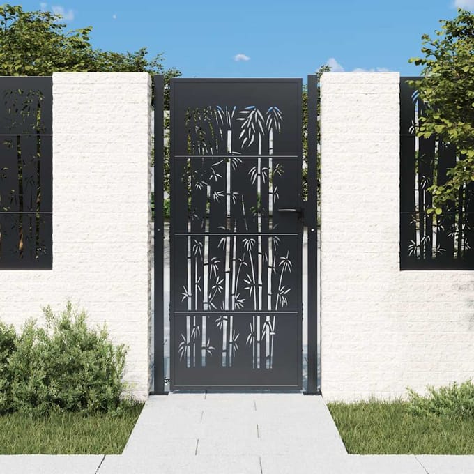 vidaXL Poort met bamboe-ontwerp 100x200 cm staal antracietkleurig
