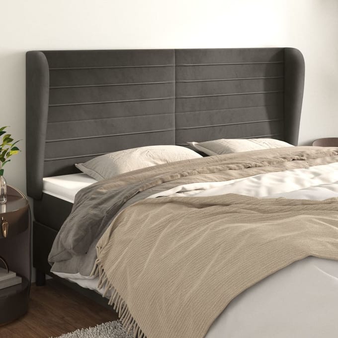 vidaXL - Hoofdbord - met - randen - 183x23x118/128 - cm - fluweel - donkergrijs