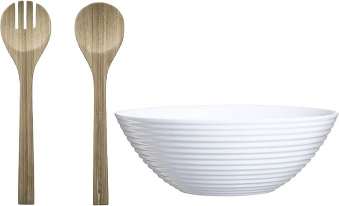Luminarc Slakom/serveerschaal wit - bamboe slacouvert - Glas - D27cm