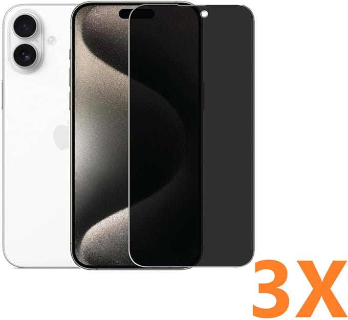 Screenprotector Glas - Privacy Tempered Glass Screen Protector Anti-Spy - 3x Geschikt voor: Apple iPhone 16