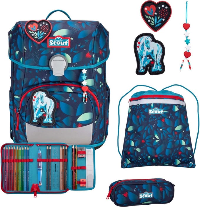 Scout Neo Exklusiv LED - Schoolrugzak Set 4tlg. (White Unicorn)