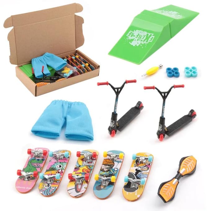 Mini Set de Skateboard Scooter pour Doigts Jouet Interactif pour Doigts Activité Originale pour Enfants Jeu Amusant blue