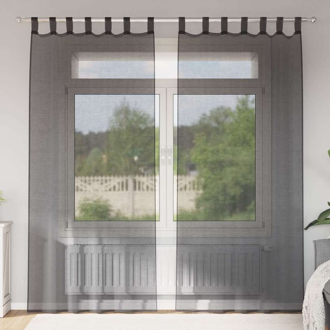 vidaXL - Gordijnen - voile - met - tab - top - 2 - st - zwart