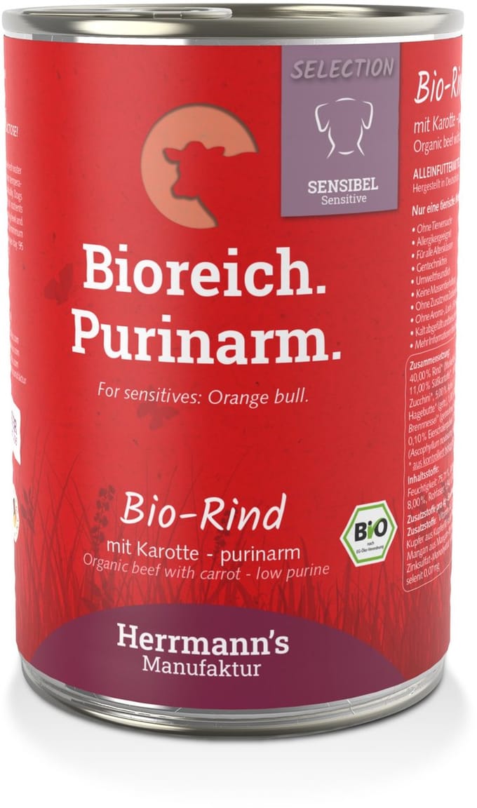 Herrmann's Bio Sensitive Purinearm Honden Natvoer - Rund met Wortelen - 400 g