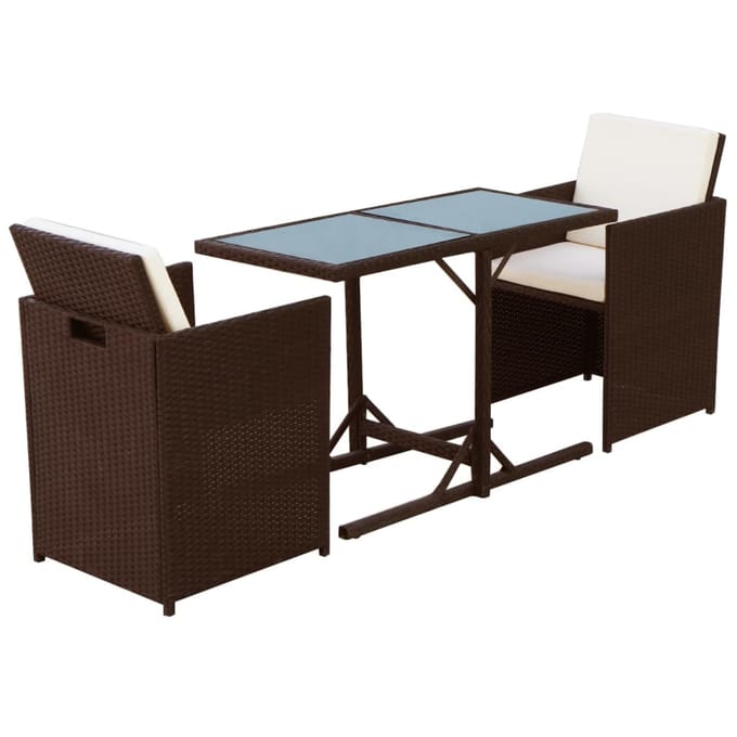vidaXL - 3-delige - Bistroset - met - kussens - poly - rattan - bruin