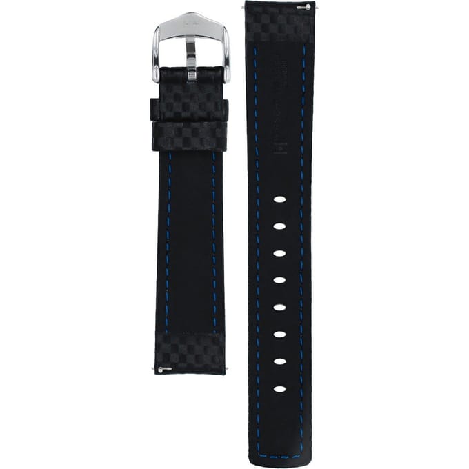 Hirsh Horlogeband Carbon Zwart Wit Stiksel - Leer - 18mm