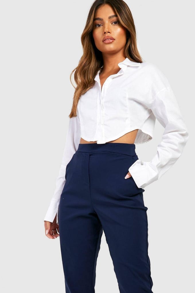 boohoo Dames Super Stretch Tapered Tailored Trouser | Marineblauw | Maat: 36
