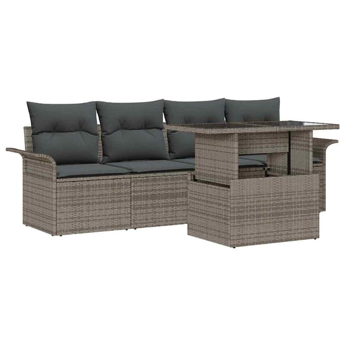 vidaXL - Tuinbank - Set - 5 - st - Grijs - Poly - rattan