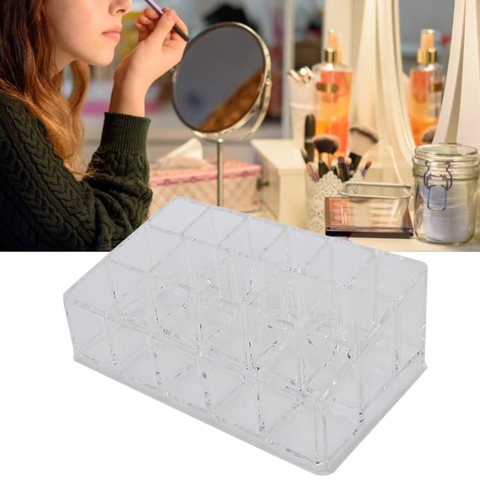 16 Vak Transparante Acryl Nagellak Lippenstift Opbergdoos Organizer Opbergrek gray