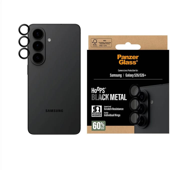 PanzerGlass Screenprotector geschikt voor Samsung Galaxy S26 Glazen | PanzerGlass Hoops Camera Lens Protector - Case Friendly - Zwart