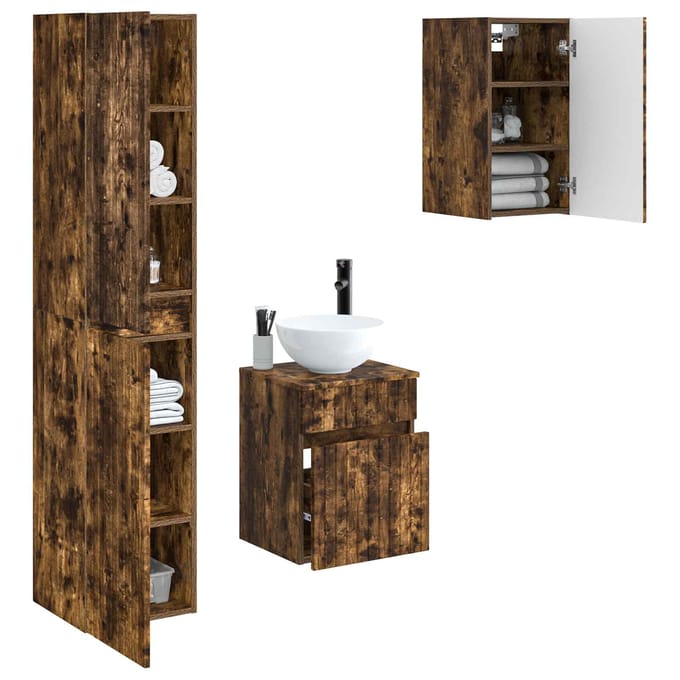 vidaXL - Badkamermeubel - Set - 3 - st - Gerookt - eiken - 33 - x - 34,5 - x - 160 - cm
