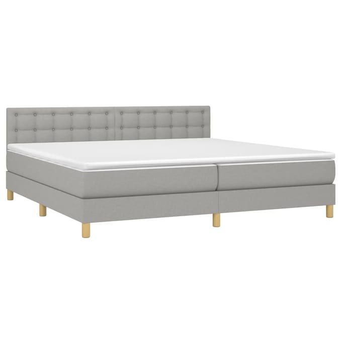 vidaXL - Boxspring - met - matras - en - LED - stof - lichtgrijs - 200x200 - cm