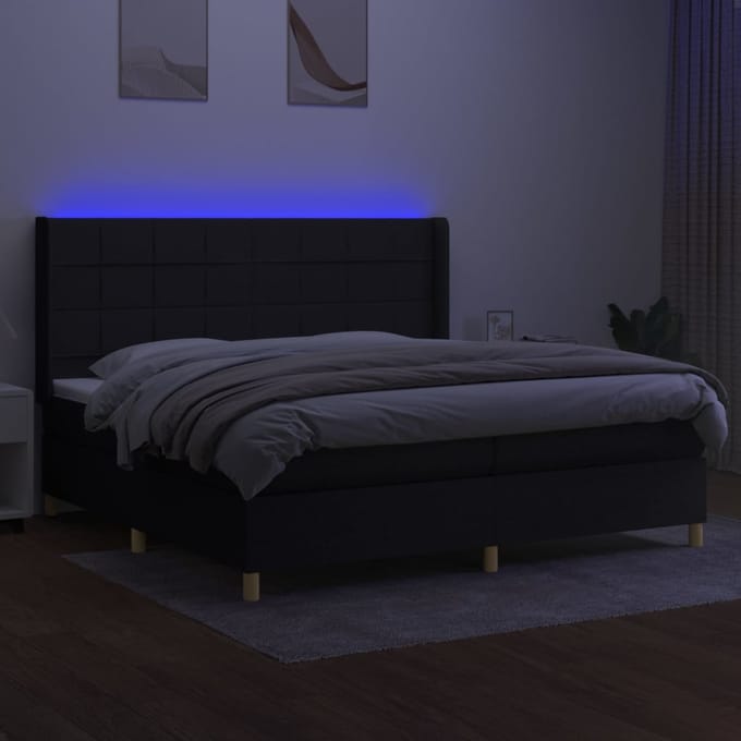 vidaXL - Boxspring - met - matras - en - LED - stof - zwart - 200x200 - cm